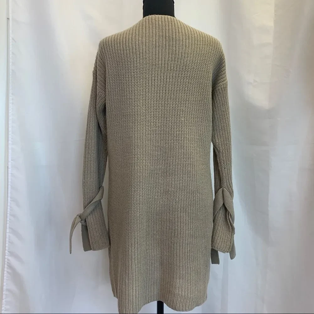 ALTAR beige tan brown tie-sleeve oversized long V-neck sweater size medium